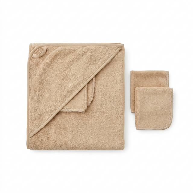 Babyhandtuch- und Waschlappen-Set aus farbiger Bio-Baumwolle